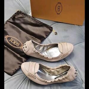 Tod's Tods Beige Leather Ballerina Flats Dee Penny Loafers Womens Shoes 36 6 New